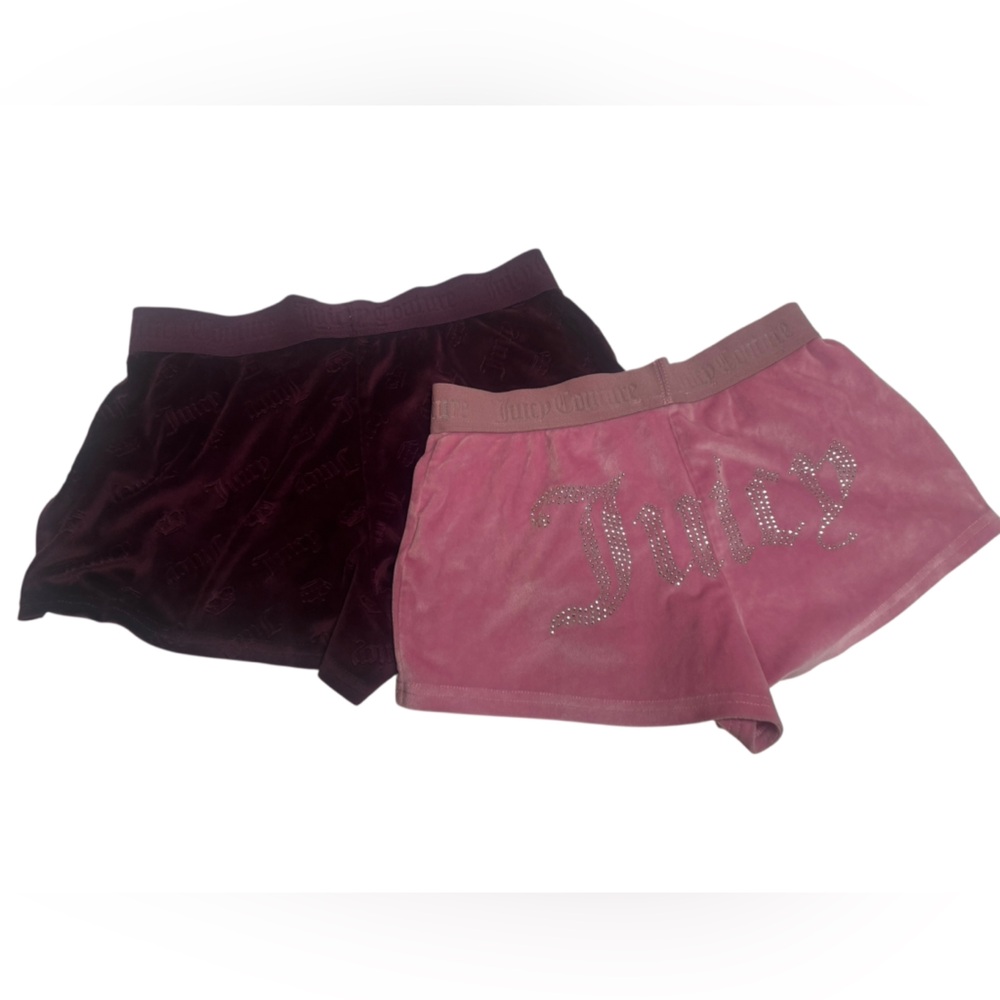 Juicy Couture 2 piece Pink and Burgundy Velour Shorts